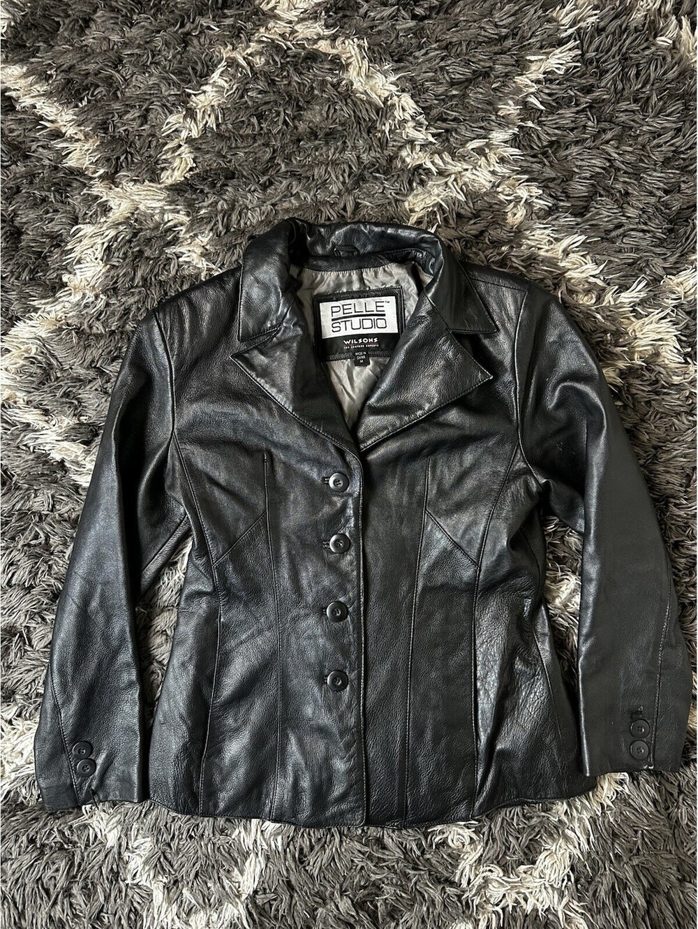 Pelle Studio Wilsons Leather Jacket Womens Medium Black Button Front Coat